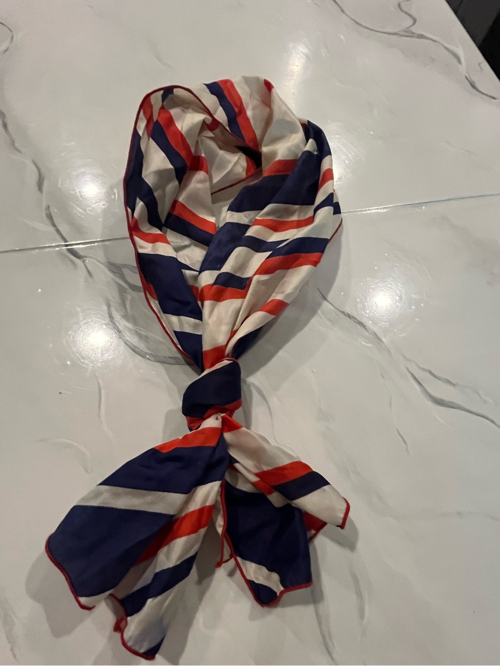 Silk Striped Navy, Red & White Silk Scarf